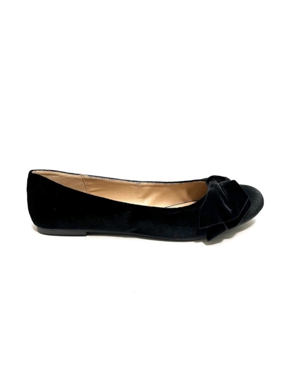 Vintage Y2K deadstock black velvet asymmetrical bow slip on ballet flats